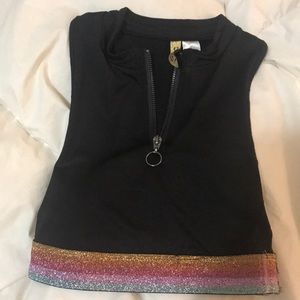 Black razor back crop top zip ranbow bottom